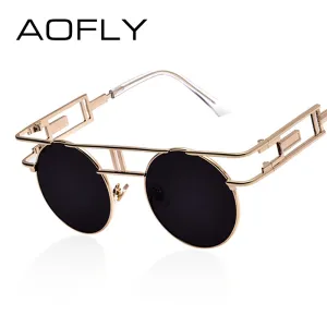 AOFLY Fashion Metal Frame Steampunk Sunglasses Women Brand Designer Unique Men Gothic Sun glasses Vintage Oculos De Sol Feminino