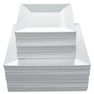 200 Square Plastic Plates, Heavy Duty Hard Plastic Disposable Plates For Party,