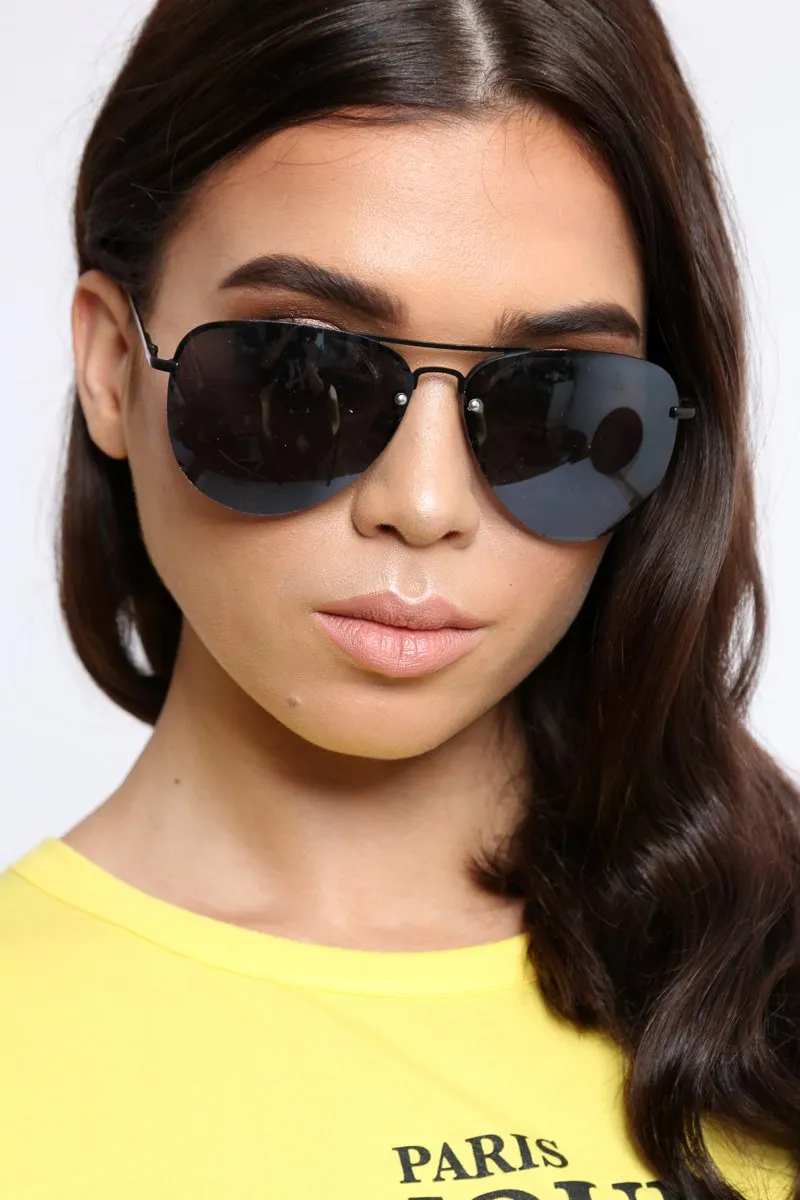 Black Reflective Aviator Sunglasses - Rhio