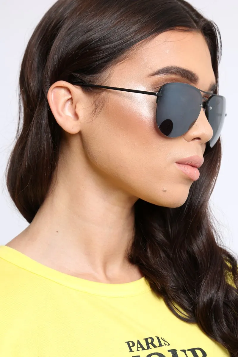 Black Reflective Aviator Sunglasses - Rhio