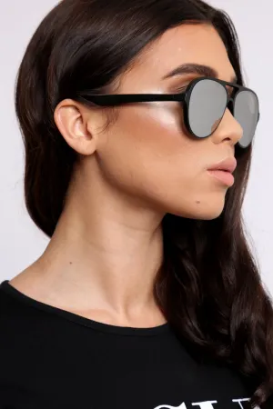 Black Reflective Lens Aviator Sunglasses - Hari