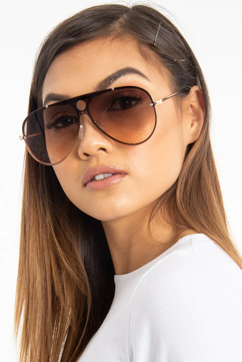 Brown Tinted Bar Aviator Sunglasses - Attie