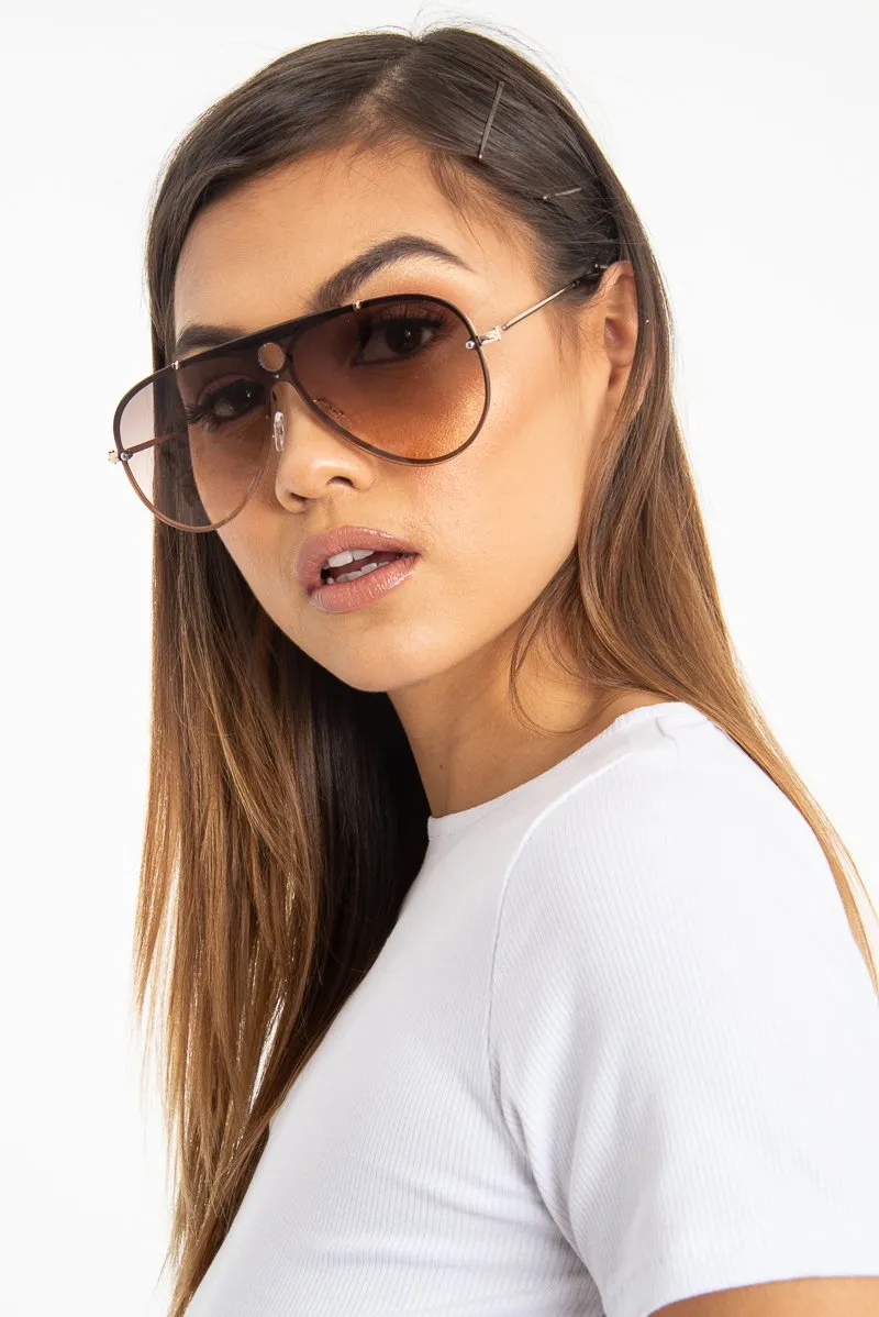 Brown Tinted Bar Aviator Sunglasses - Attie