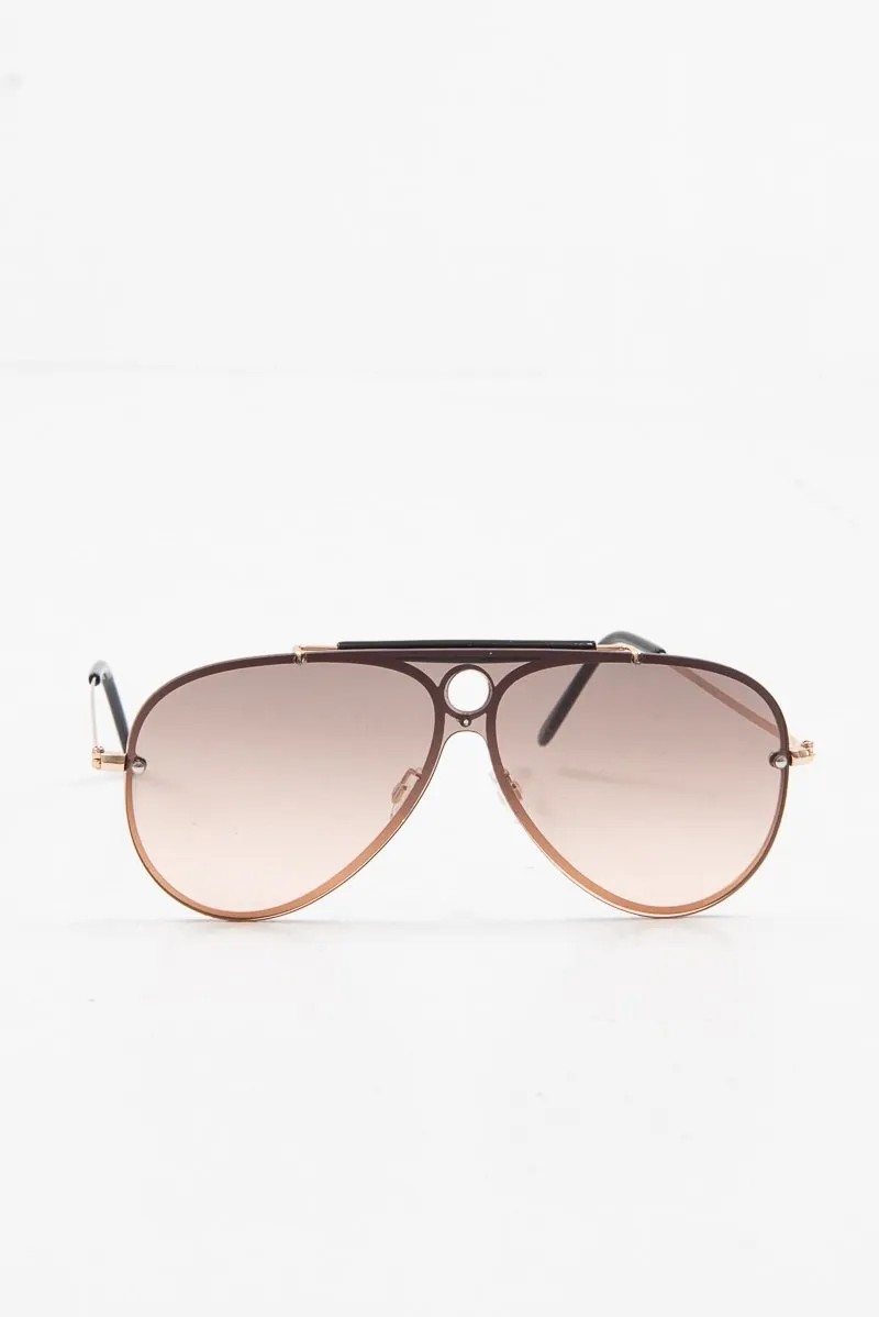 Brown Tinted Bar Aviator Sunglasses - Attie