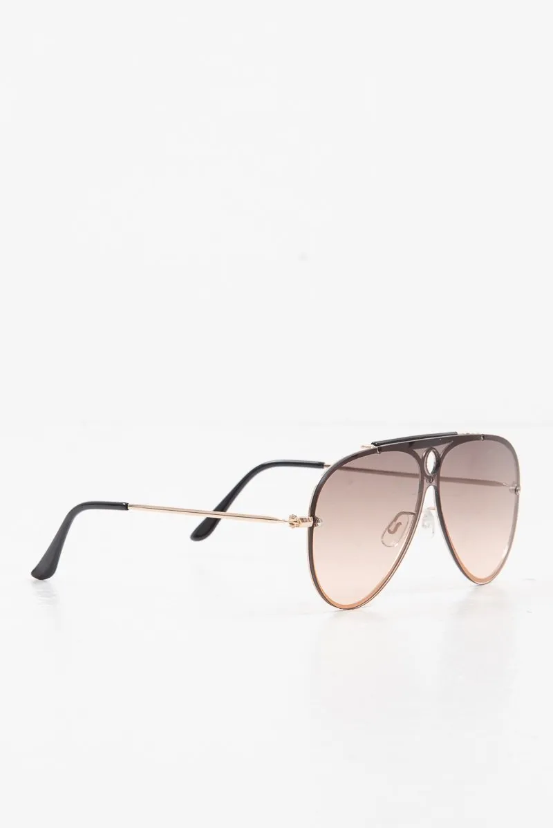 Brown Tinted Bar Aviator Sunglasses - Attie