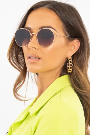 Brown Tinted Round Aviator Sunglasses - Fotini