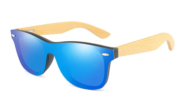 Classy Men Blue Bamboo Wood Sunglasses