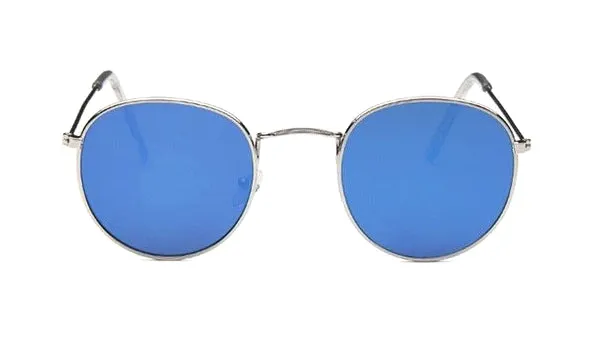 Classy Men Round Sunglasses Blue Silver