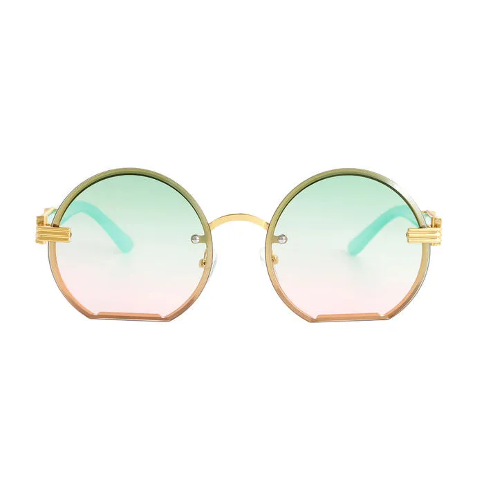 Color Tint Round Flat Sunglasses