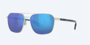 Costa Del Mar Wader Sunglasses - Brushed Silver/Blue Mirror 580G