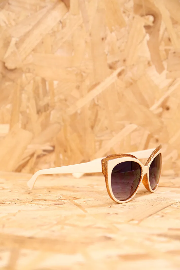 Cream and Gold Glitter Feline Sunglasses