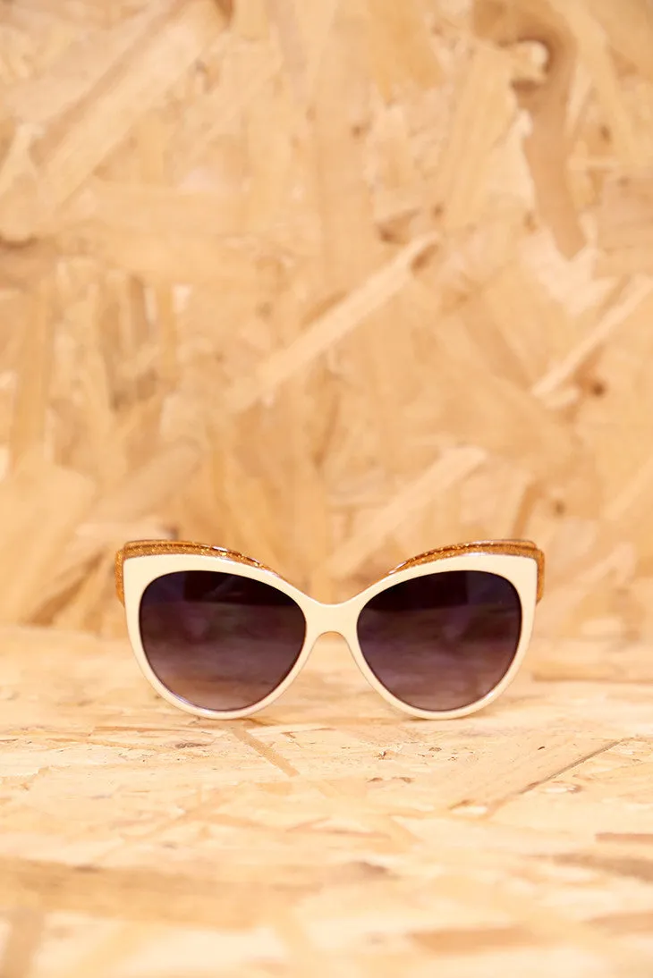 Cream and Gold Glitter Feline Sunglasses