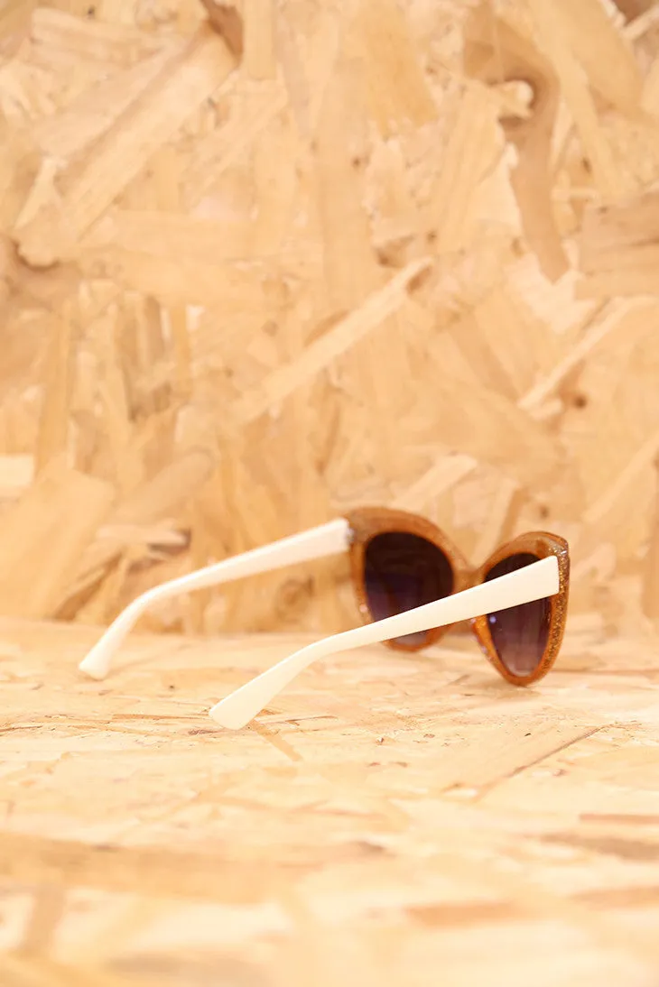 Cream and Gold Glitter Feline Sunglasses