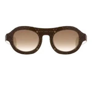 David David Sunglasses Round Solid Brown Mink Cream and Brown