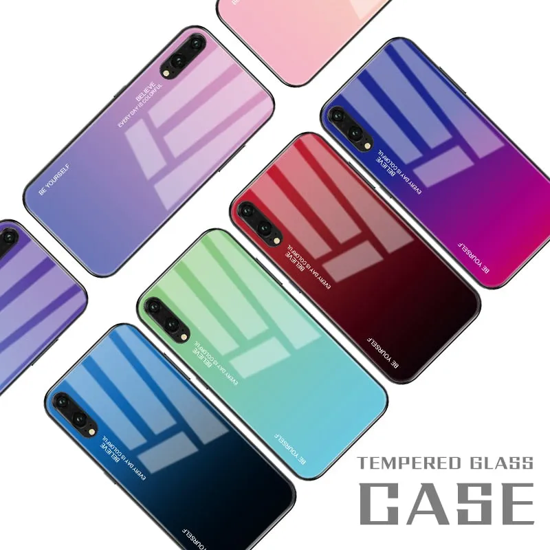 Gradient Tempered Glass Phone Case For Huawei Mate 20 10 P20 Pro P30 Lite Nova 3i 3E 4 Coque Capa For Honor 8X 9 10 Lite Cover