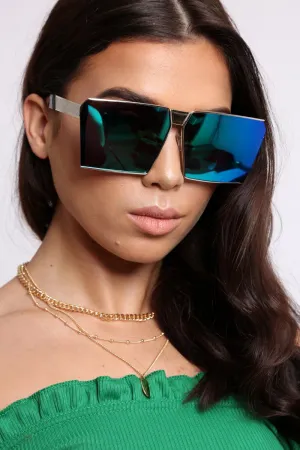 Green Tint Lens Metal Frame Sunglasses - Kodie