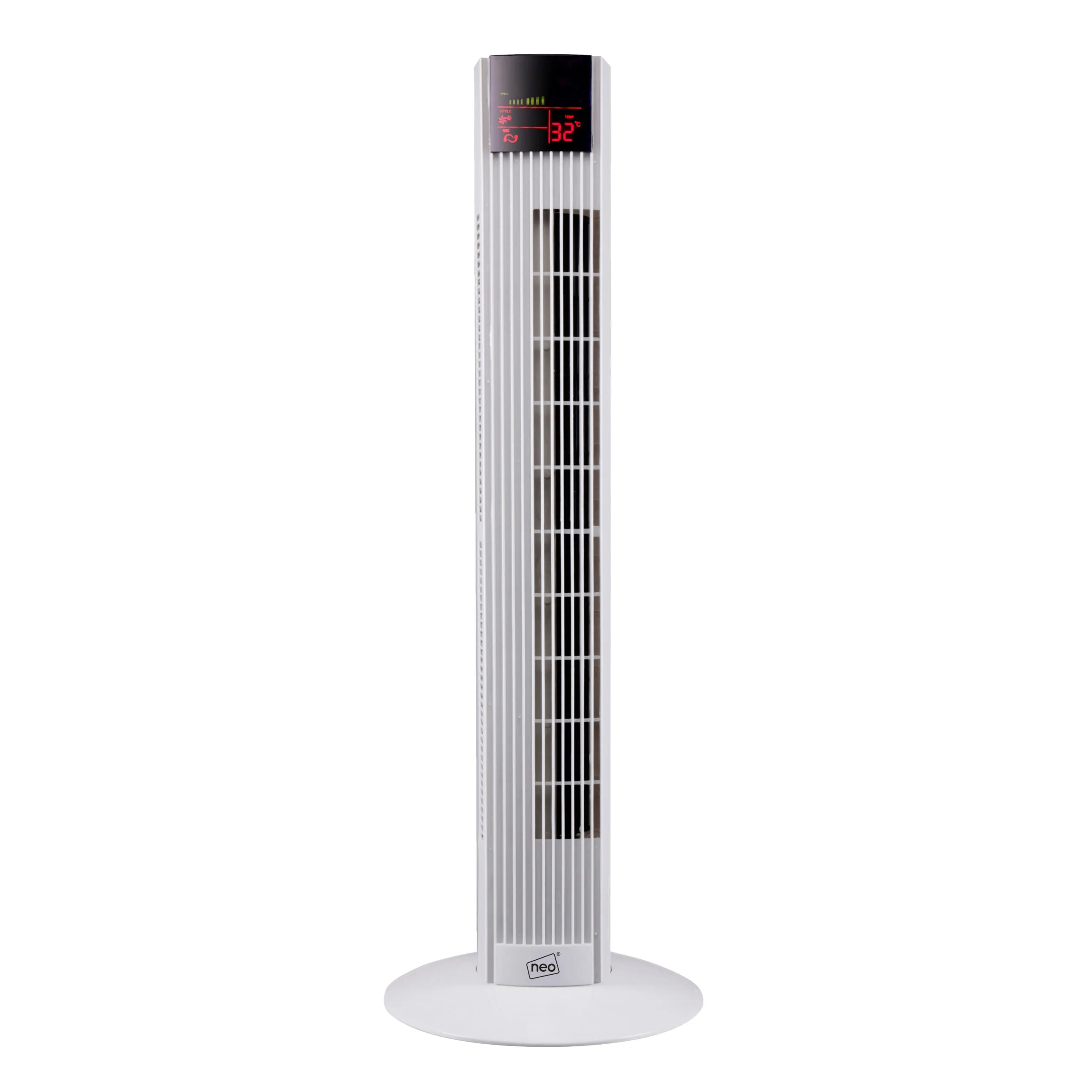 Neo 36” White Free Standing 3 Speed Tower Fan with Remote Control