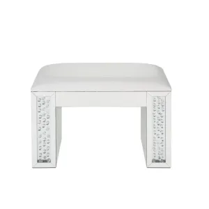 Nysa - Vanity Stool - Ivory PU, Mirrored & Faux Crystals