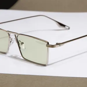 Rebel Silver Green Rectangle Sunglasses