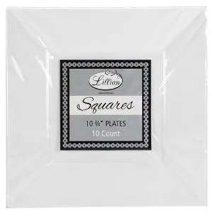 Squares - White 10.75" Square Plastic Dinner Plates (Case Qty: 120)